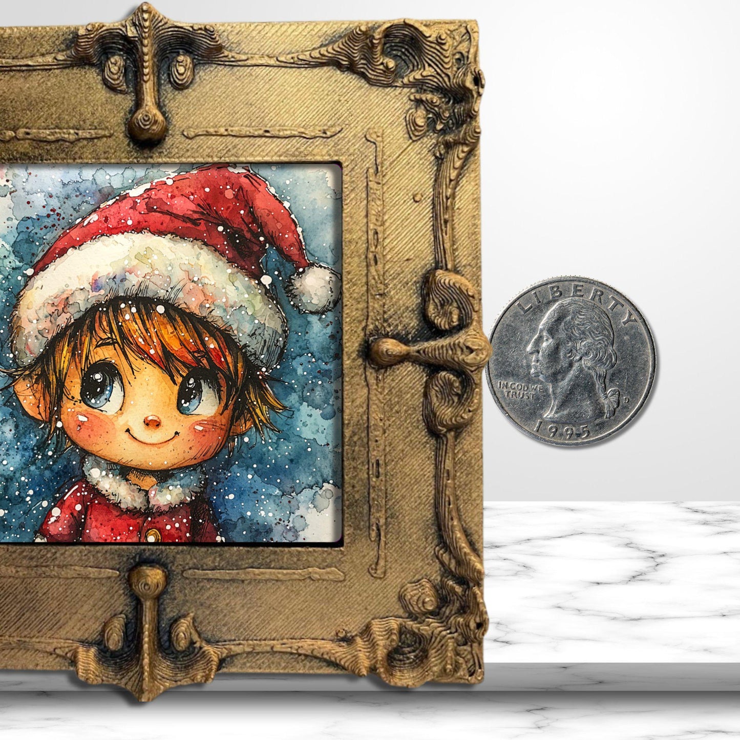 Kawaii Style Elf Tiny Art Fridge Magnet Gold Framed Fridgescaping Art Picture Gallery Tiny Art Gift for Her Wife Mom