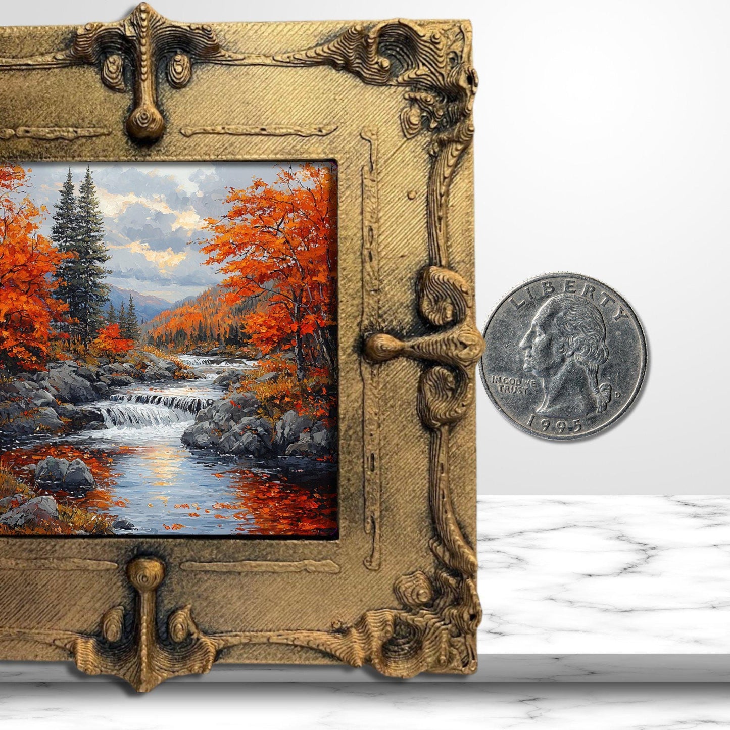 Autumn Landscape Gold Framed Refrigerator Magnet, Mini Art, Grand Millennial Style, Artful Kitchen Decor, Gift for Her fridgescaping