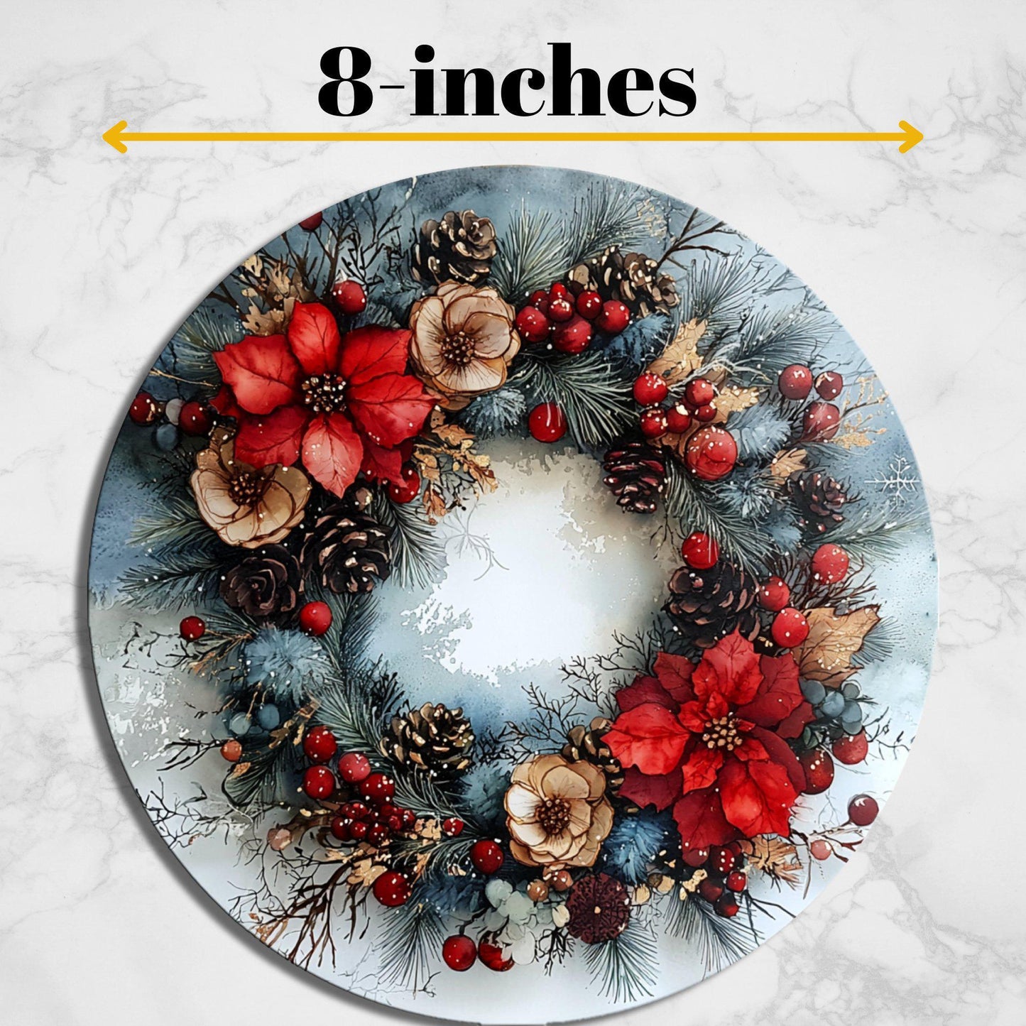 Winter Wreath Glass Cutting Board 8-inch Round Trivet Charcuterie Board Gift for Her Mom Kitchen Decor