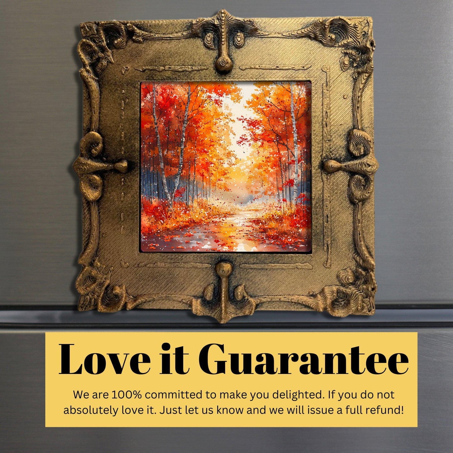 Fall Orange Foilage Gold Framed Refrigerator Magnet, Mini Art, Grand Millennial Style, Artful Kitchen Decor, Gift for Her fridgescaping