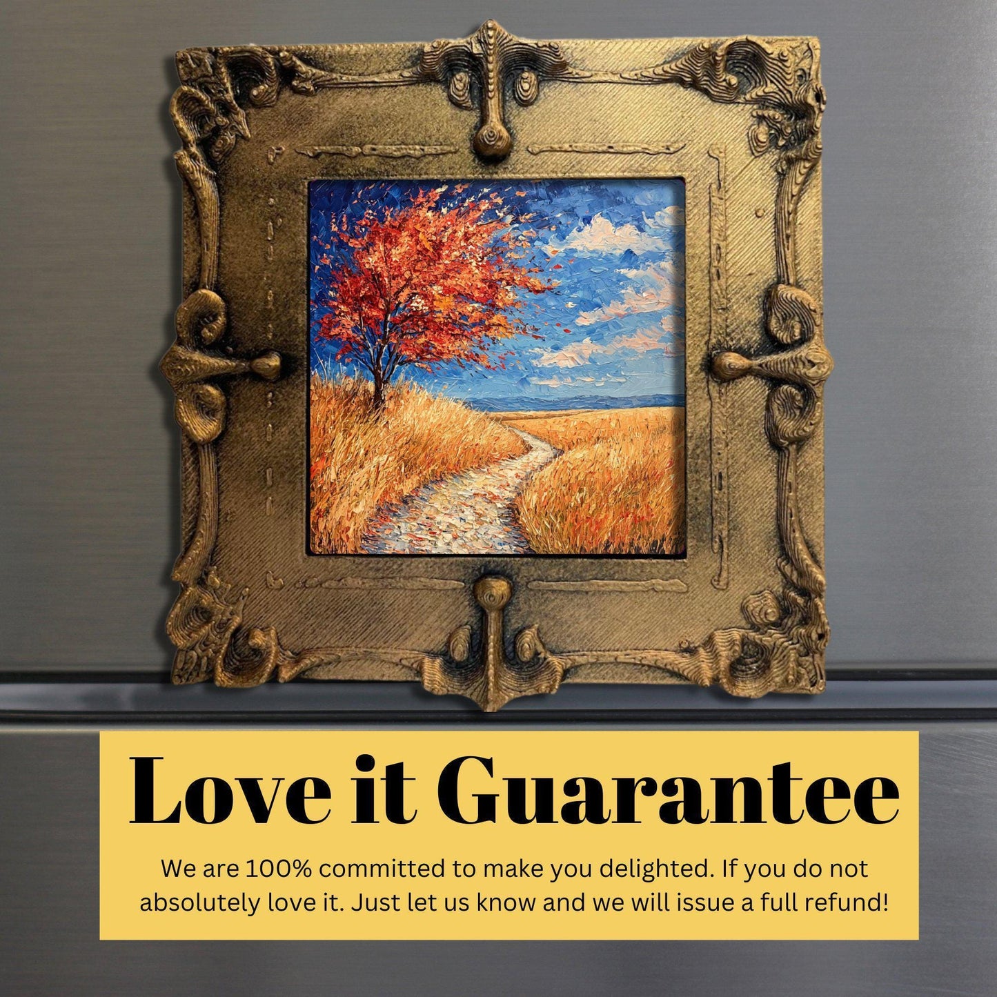 Fall Prairie Gold Framed Refrigerator Magnet, Mini Art, Grand Millennial Style, Artful Kitchen Decor, Gift for Her fridgescaping