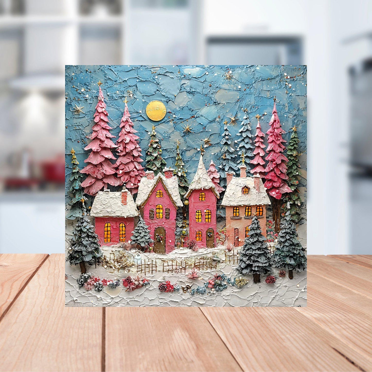 Pink Christmas Village Fridge Magnet 2-inch Strong Refrigerator Magnet Kitchen Decor Dopamine Ceramic Tile Art Gift for Her fridgescaping