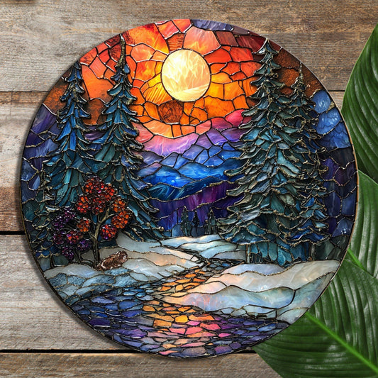 Winter Stream and Woods Glass Cutting Board 8-inch Round Trivet Charcuterie Board Gift for Her Mom Kitchen Decor