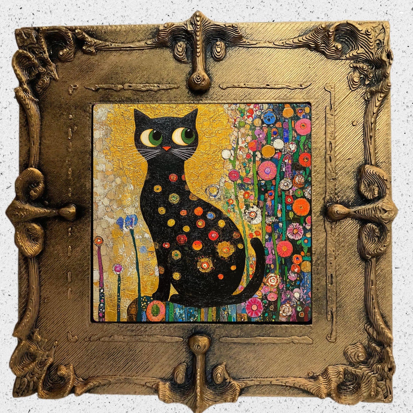 Klimt Garden Cat Gold Framed Refrigerator Magnet, Mini Art, Grand Millennial Style, Artful Kitchen Decor, Gift for Her fridgescaping