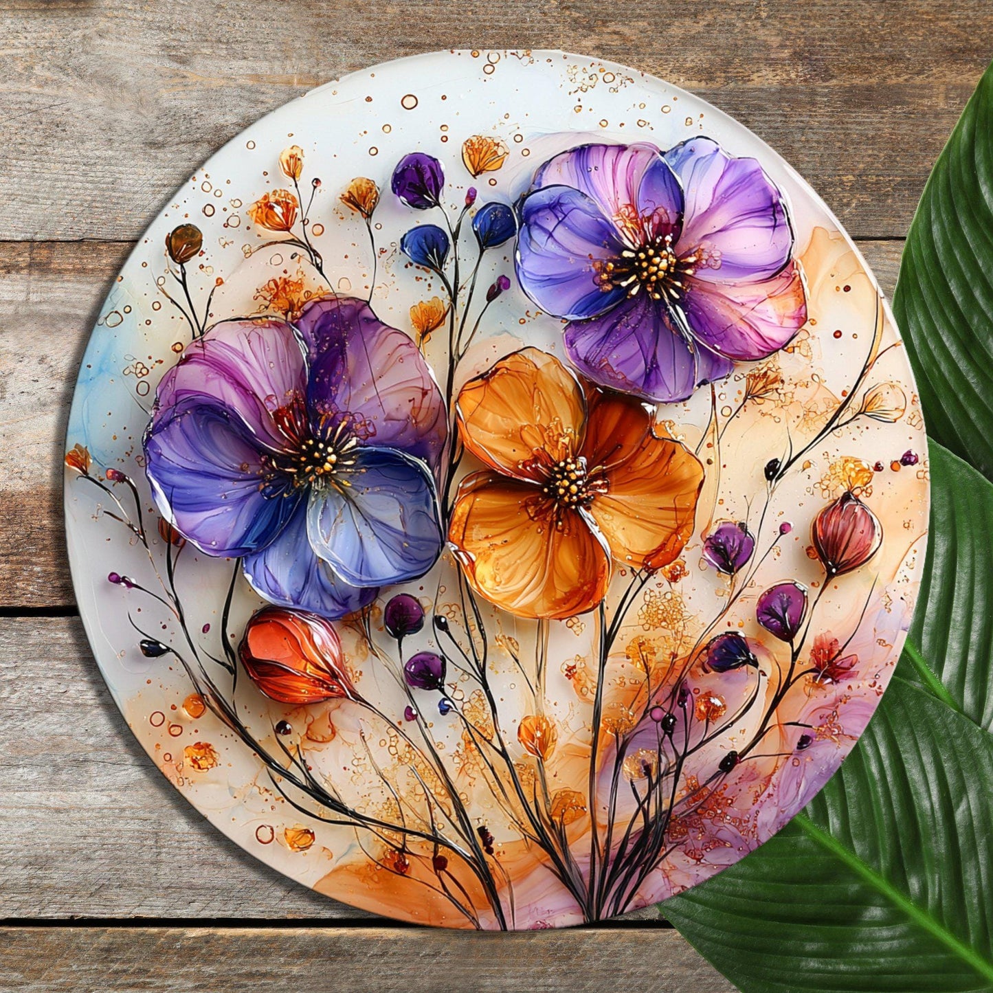 Dried Flowers Resin Glass Cutting Board Trivet Hot Plate Charcuterie Board Gift for Her Mom Christmas Housewarming