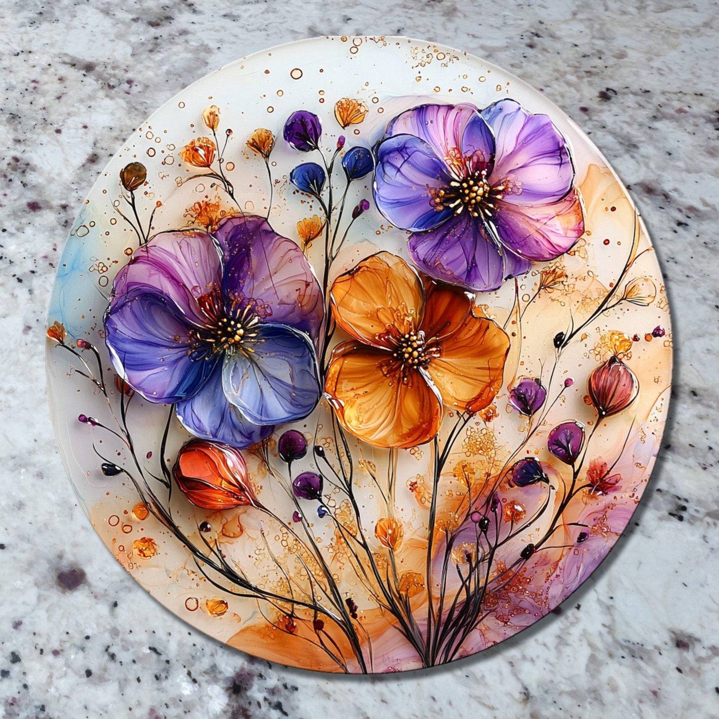 Dried Flowers Resin Glass Cutting Board Trivet Hot Plate Charcuterie Board Gift for Her Mom Christmas Housewarming