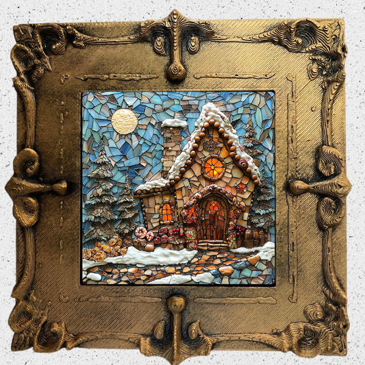 Gingerbread Stained Glass Tiny Art Fridge Magnet Gold Framed Fridgescaping Art Picture Gallery Tiny Art Gift for Her Wife Mom