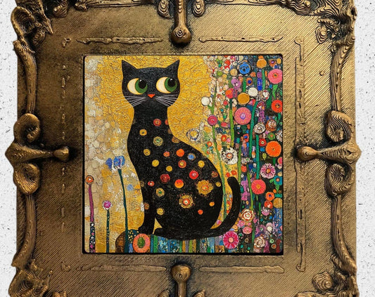 Klimt Garden Cat Gold Framed Refrigerator Magnet