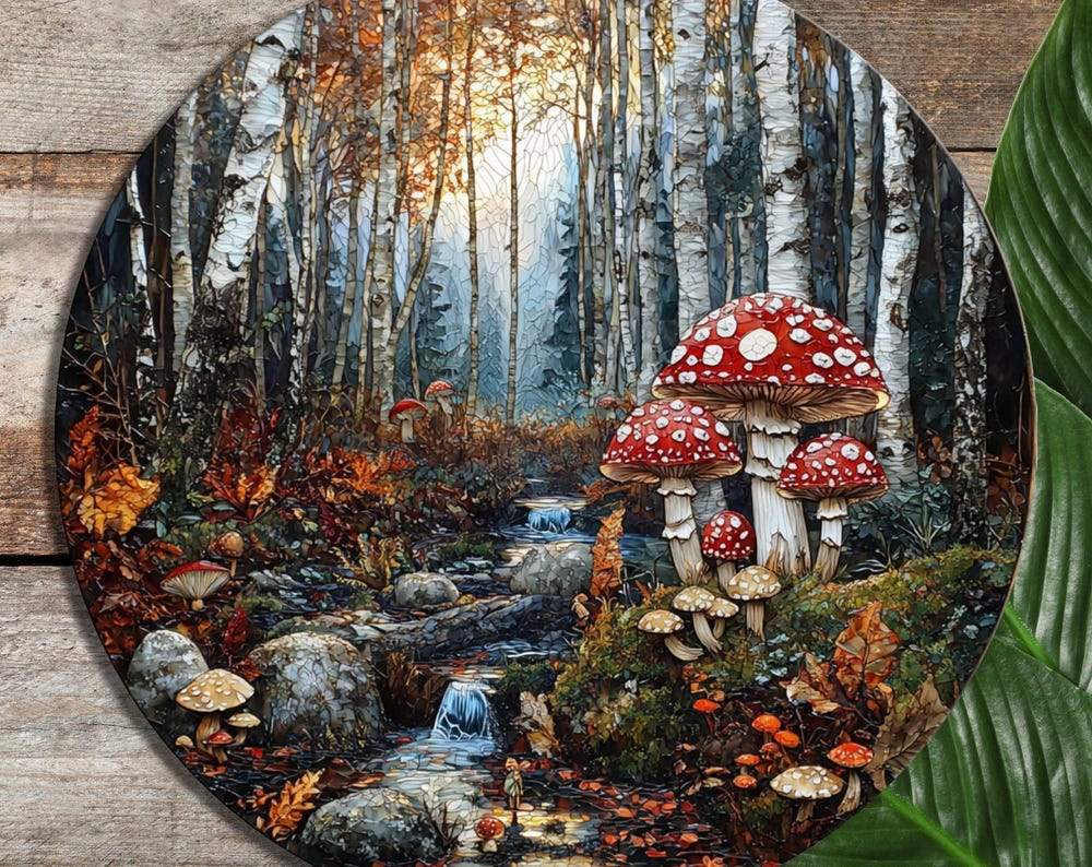 Woodland Mushrooms Glass Cutting Board